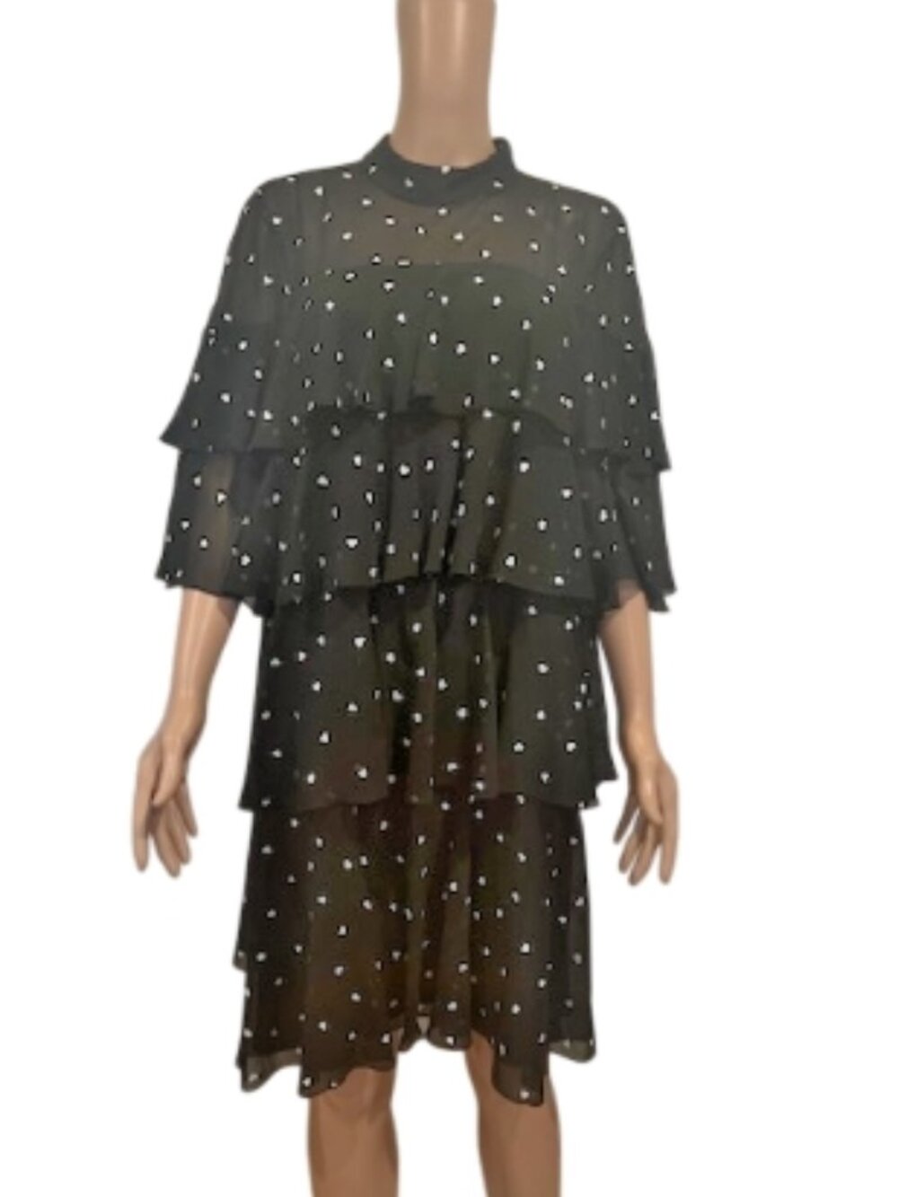 Kate Spade New York Black Heart Print Tiered Ruffle Dress Size 12 – Sheer Yoke